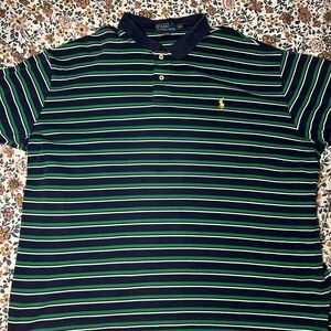 Polo by Ralph Lauren Men's Polo Shirt - Navy and Green Stripes